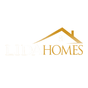 Logo of Lida Homes, a company specializing in Custom Home design and construction, featuring a gold house silhouette.