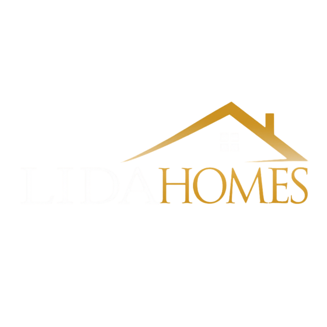 Logo of Lida Homes, a company specializing in Custom Home design and construction, featuring a gold house silhouette.