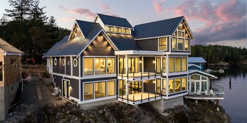 Custom home on a sloped waterfront site on Vancouver Island