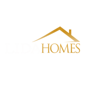 Logo of Lida Homes, a company specializing in Custom Home design and construction, featuring a gold house silhouette.